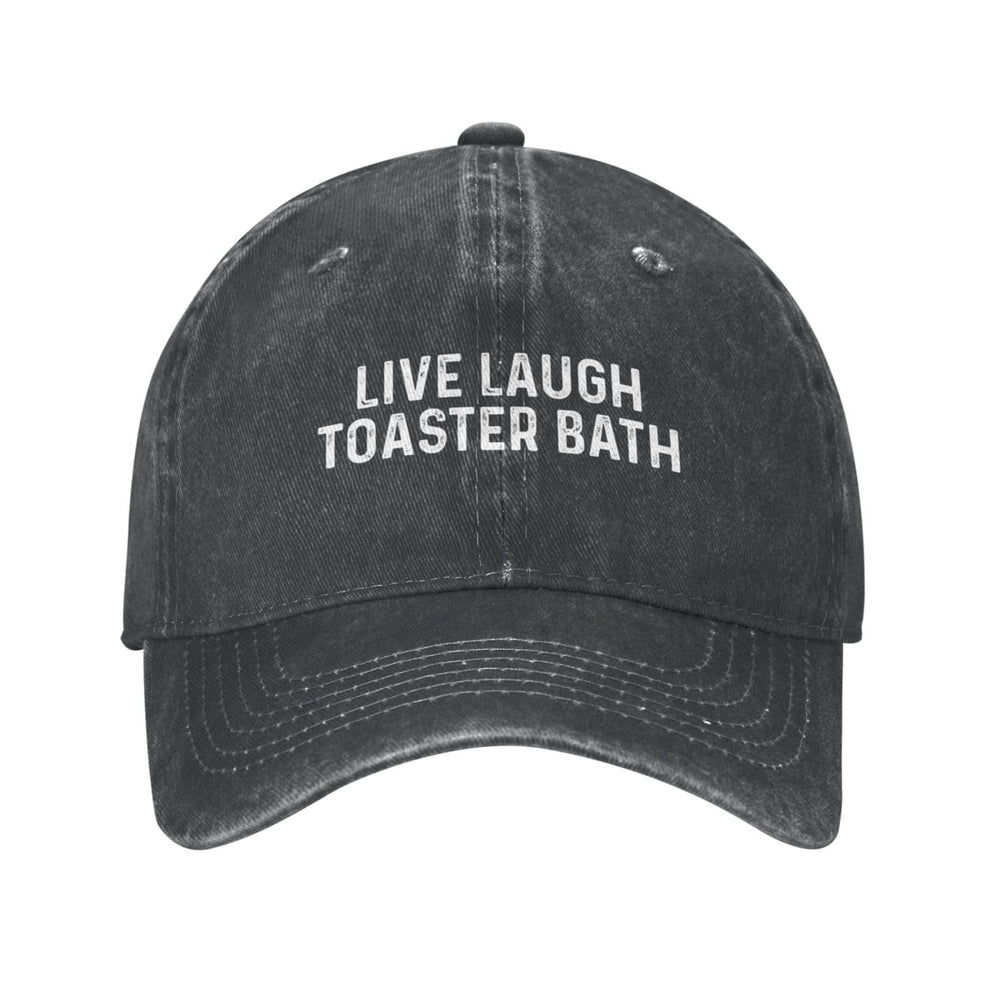 BATH BEES Live Laugh Toaster Bath Hat front graphic in black, stylish sun protection for outdoor days.