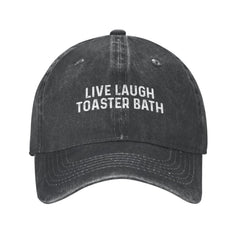 BATH BEES Live Laugh Toaster Bath Hat front graphic in black, stylish sun protection for outdoor days.