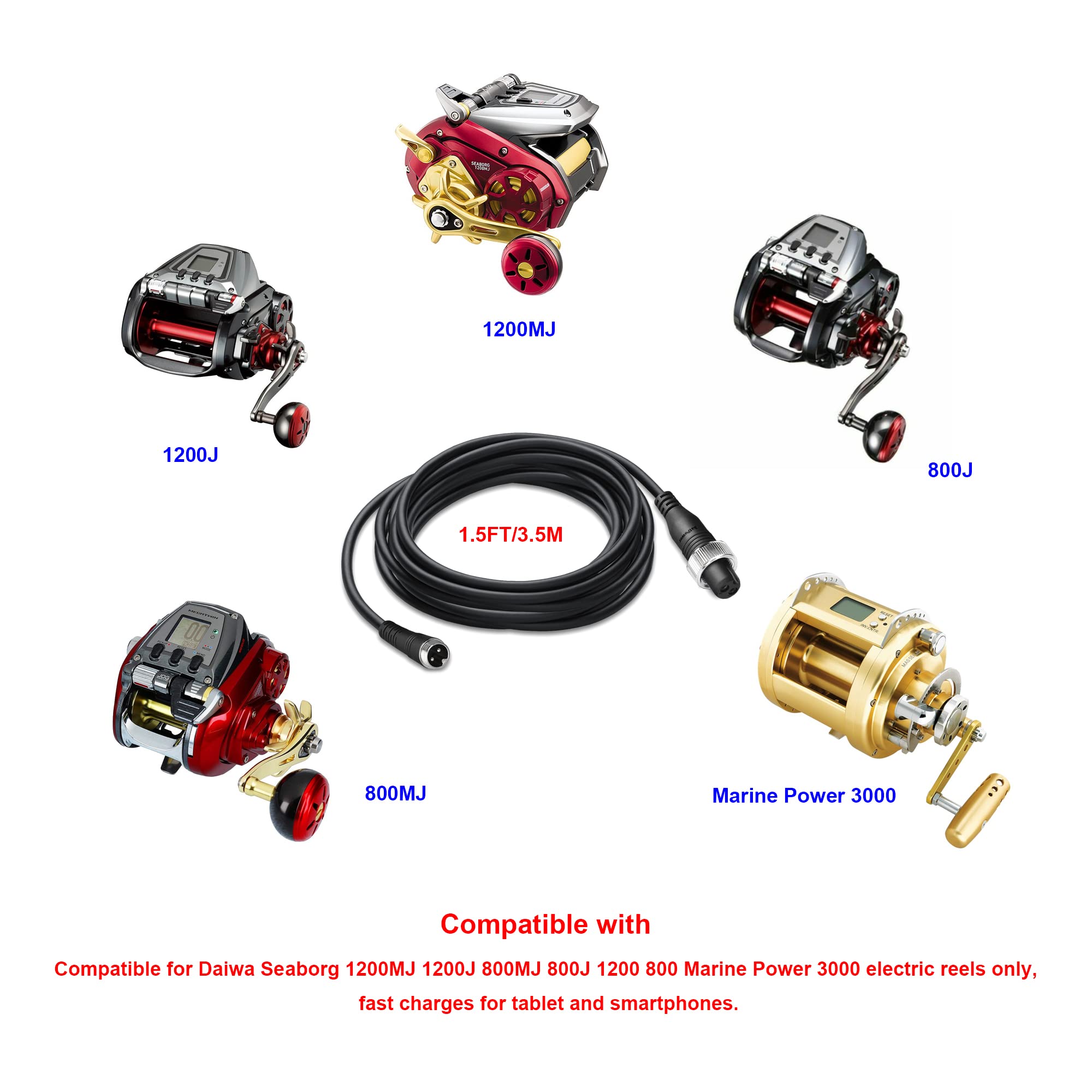 BatPower ProB cable for Daiwa Seaborg 1200J — flexible length ideal for on-deck setups