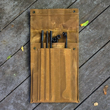 BATTLBOX Bushcraft Grill Set pot hook arm ready to hang pots over fire for easy simmering.