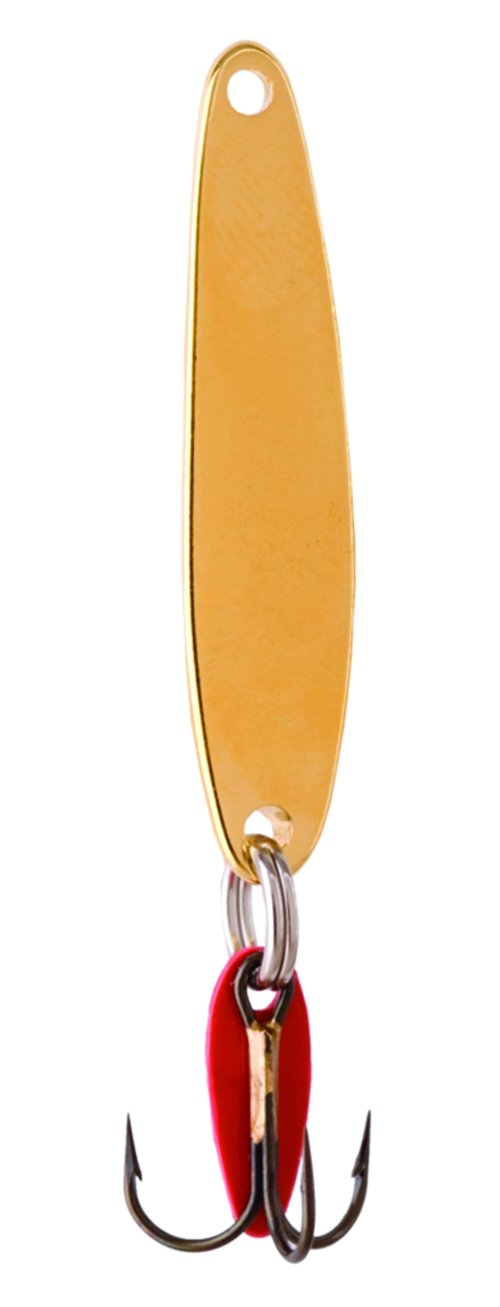 Bay De Noc 3G Swedish Pimple Jig in gold, ideal for ice fishing and attracting bites.