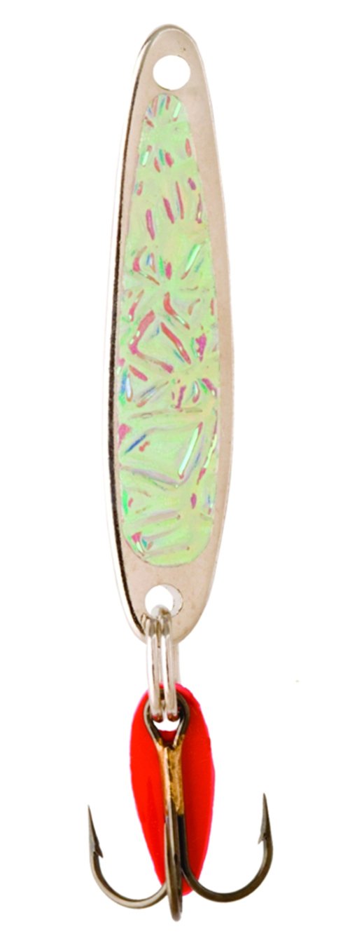 Bay De Noc 3NICKELICE jig in crushed ice finish for icy water visibility and lure action.