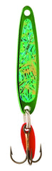 Bay De Noc 4GREEN Swedish Pimple Jig under ice, ideal for productive ice fishing.
