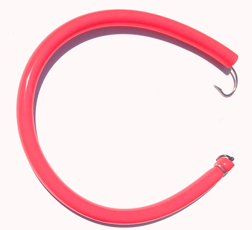 260 lb ball bearing swivel and 6/0 stainless steel J-hook on trolling tube