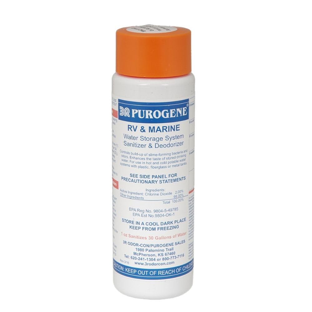 Pouring BayTec Purogene bottle to freshen stored water