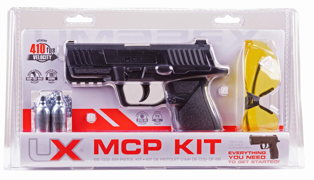 BB gun and accessories arranged for Umarex MCP kit