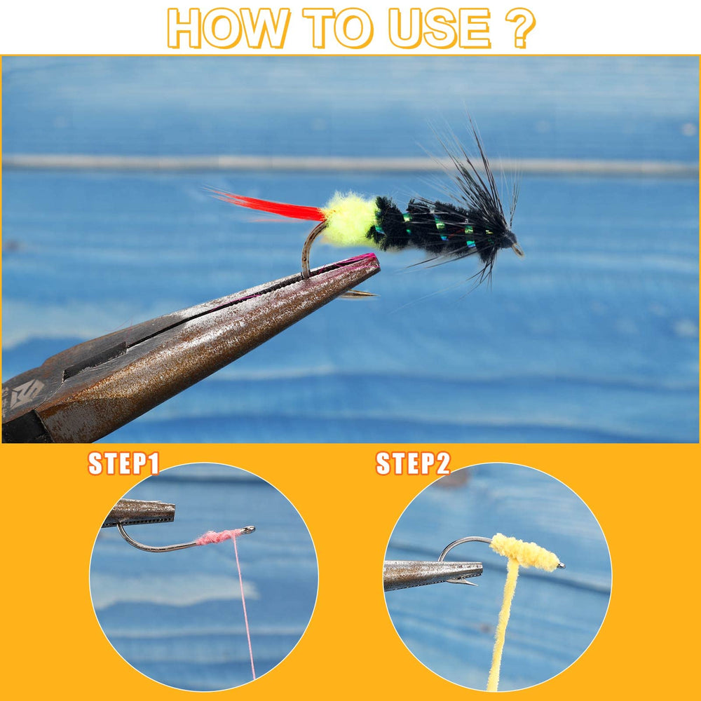 Blue chenille strands for fly tying