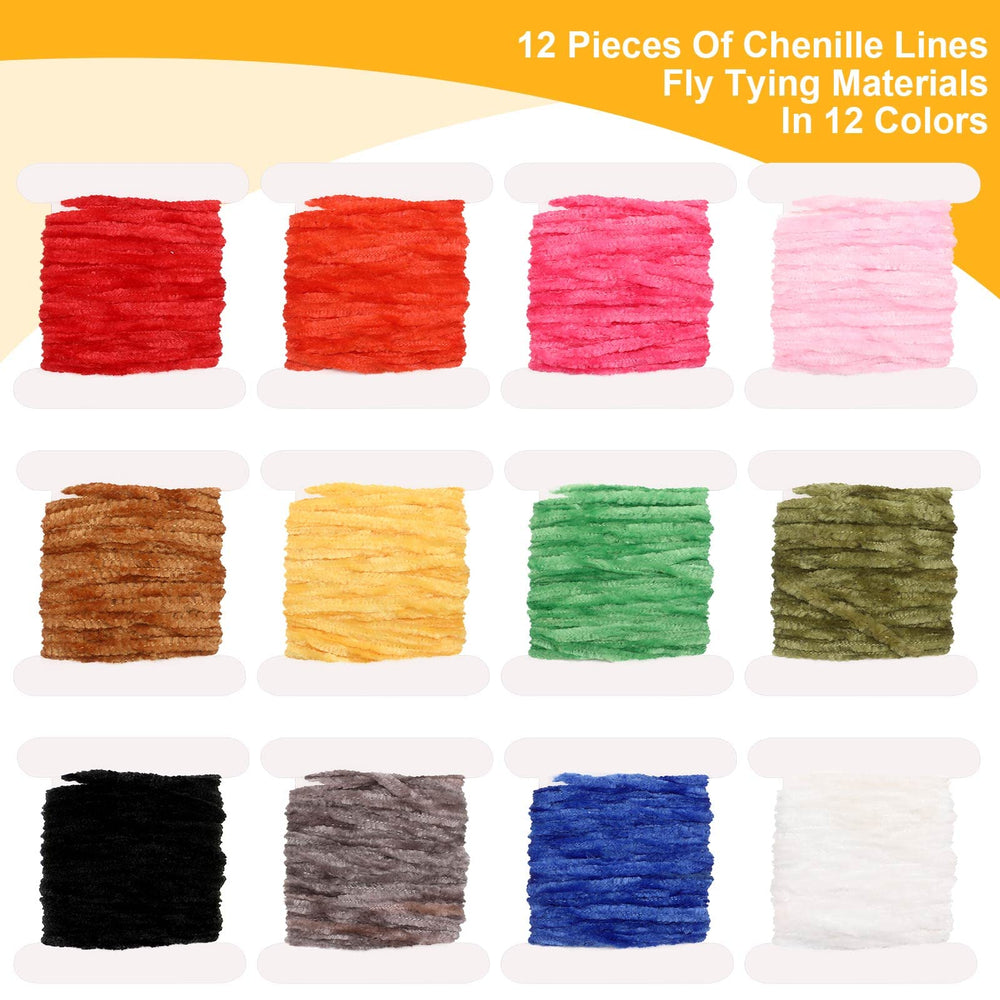 Assorted gray and green chenille for fly tying
