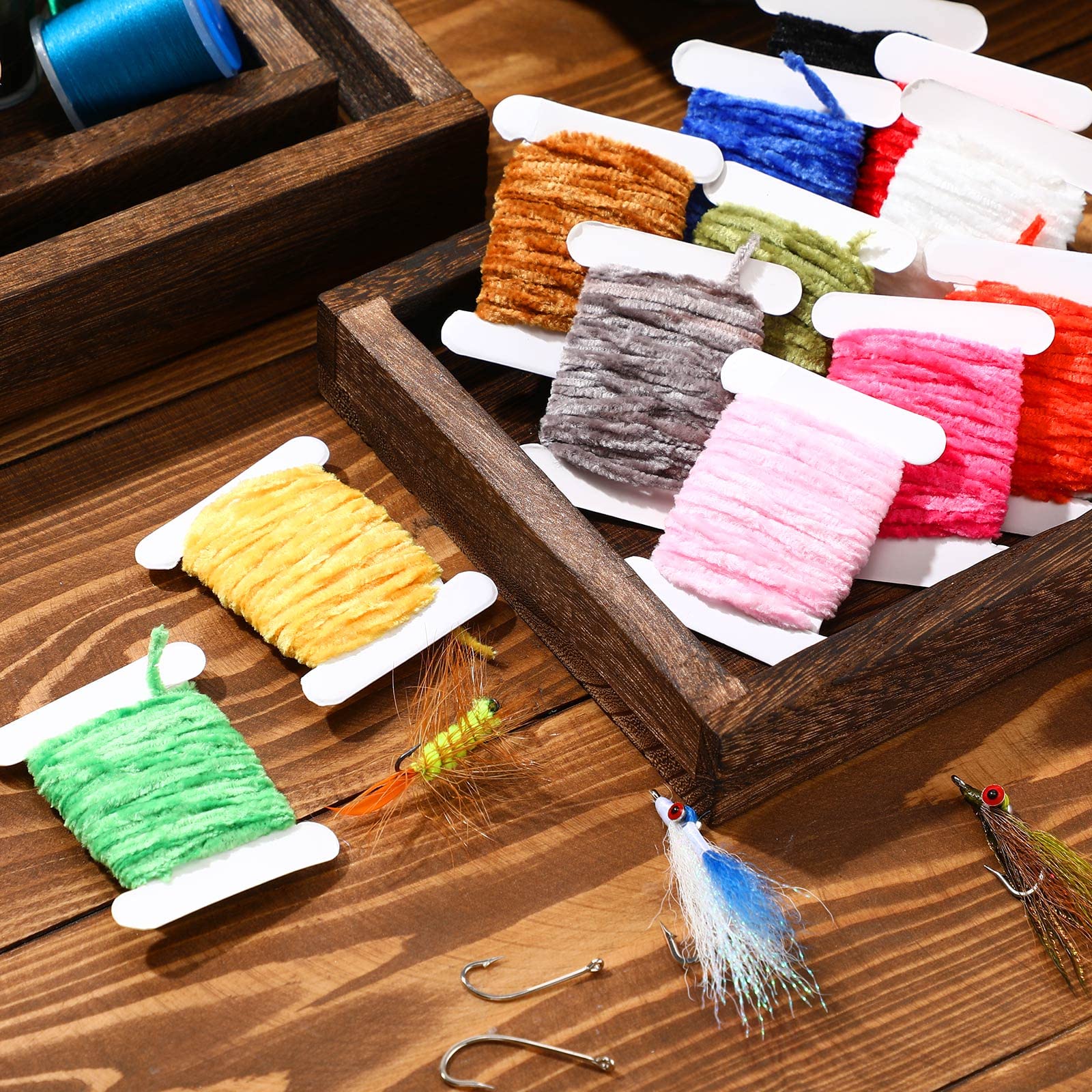 Yellow, orange, red, brown chenille for streamers and nymphs