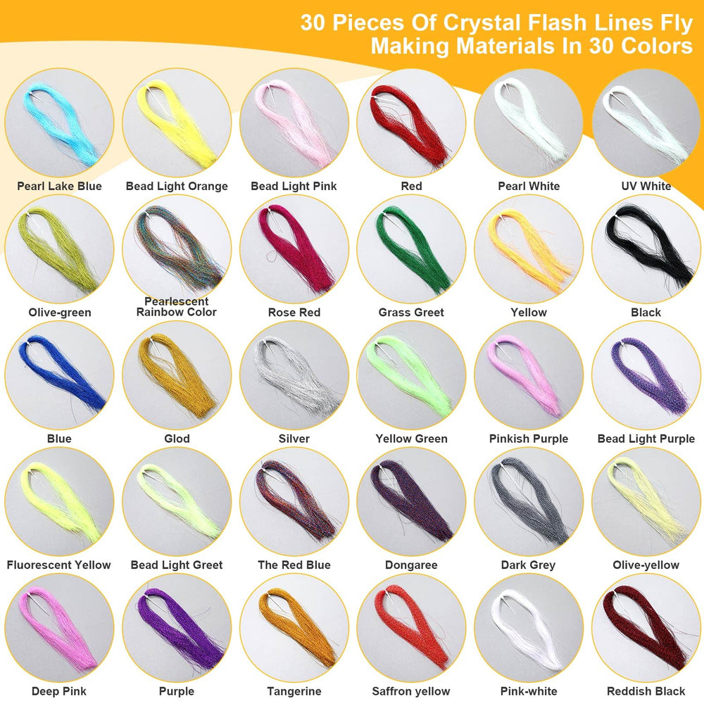 Assorted colors of plastic fly tying materials ready for tying