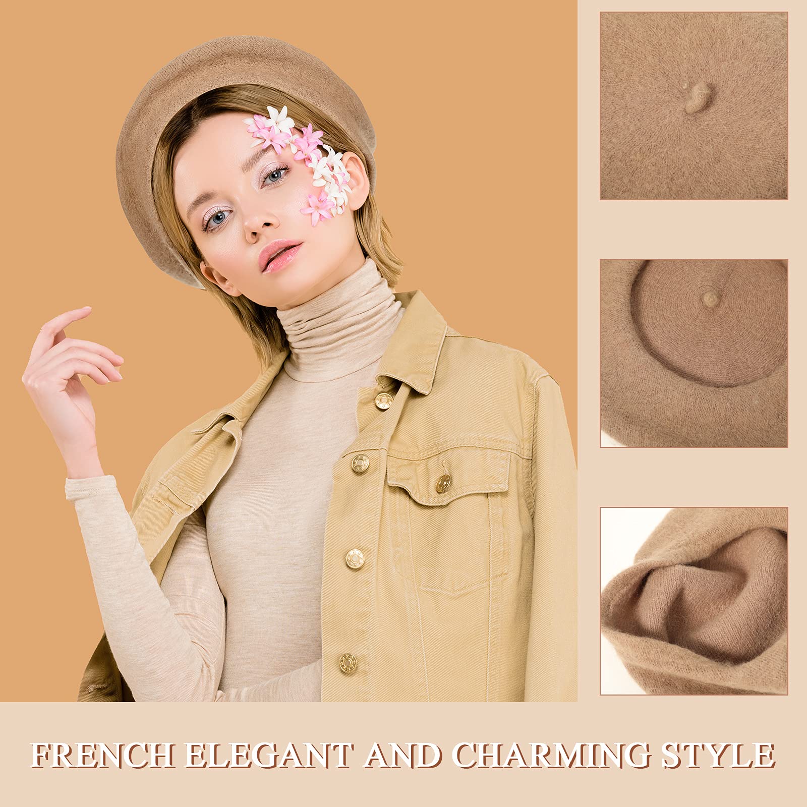 Close-up of faux-wool beret texture