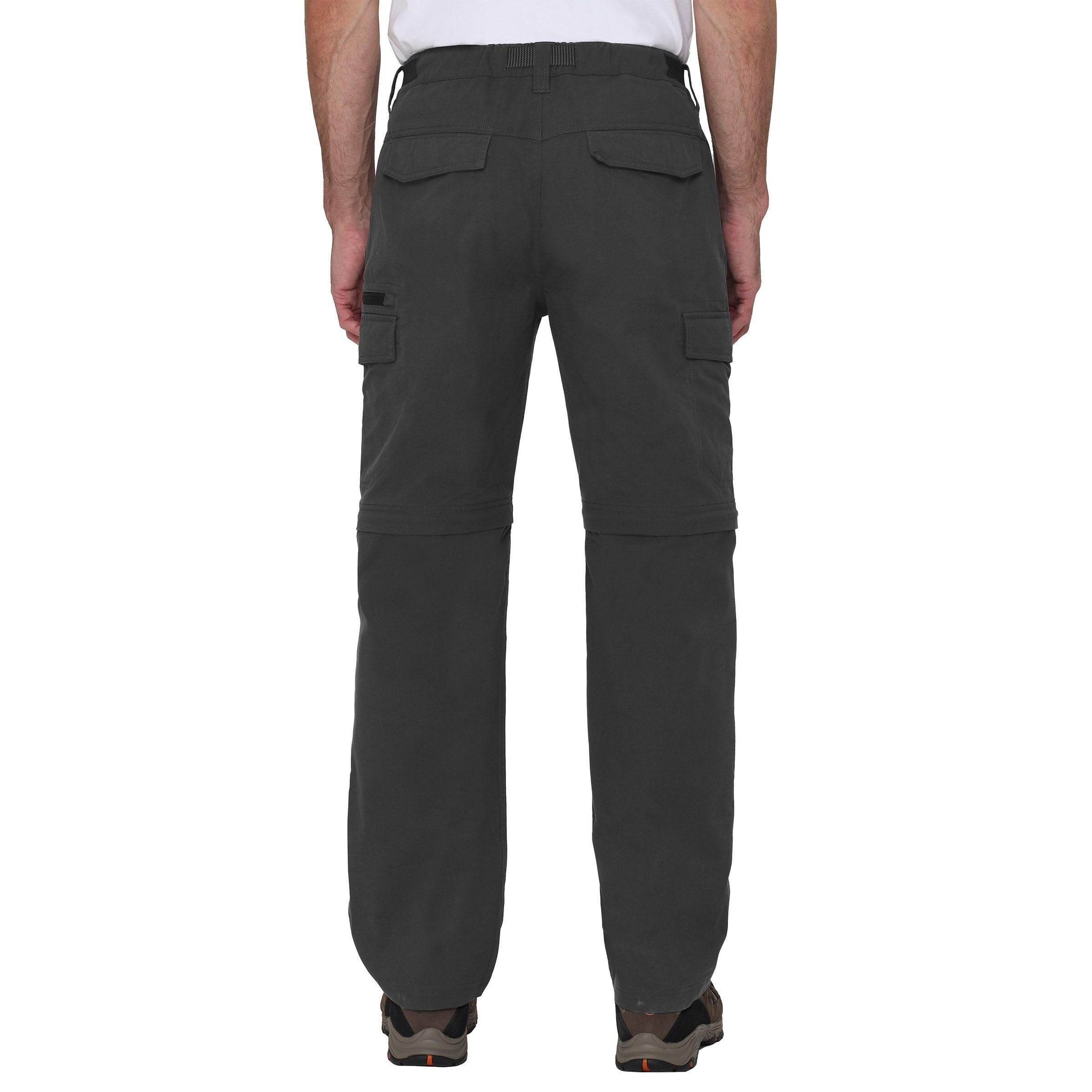 BC Clothing hiking convertible pants gray folded view suggests compact packing