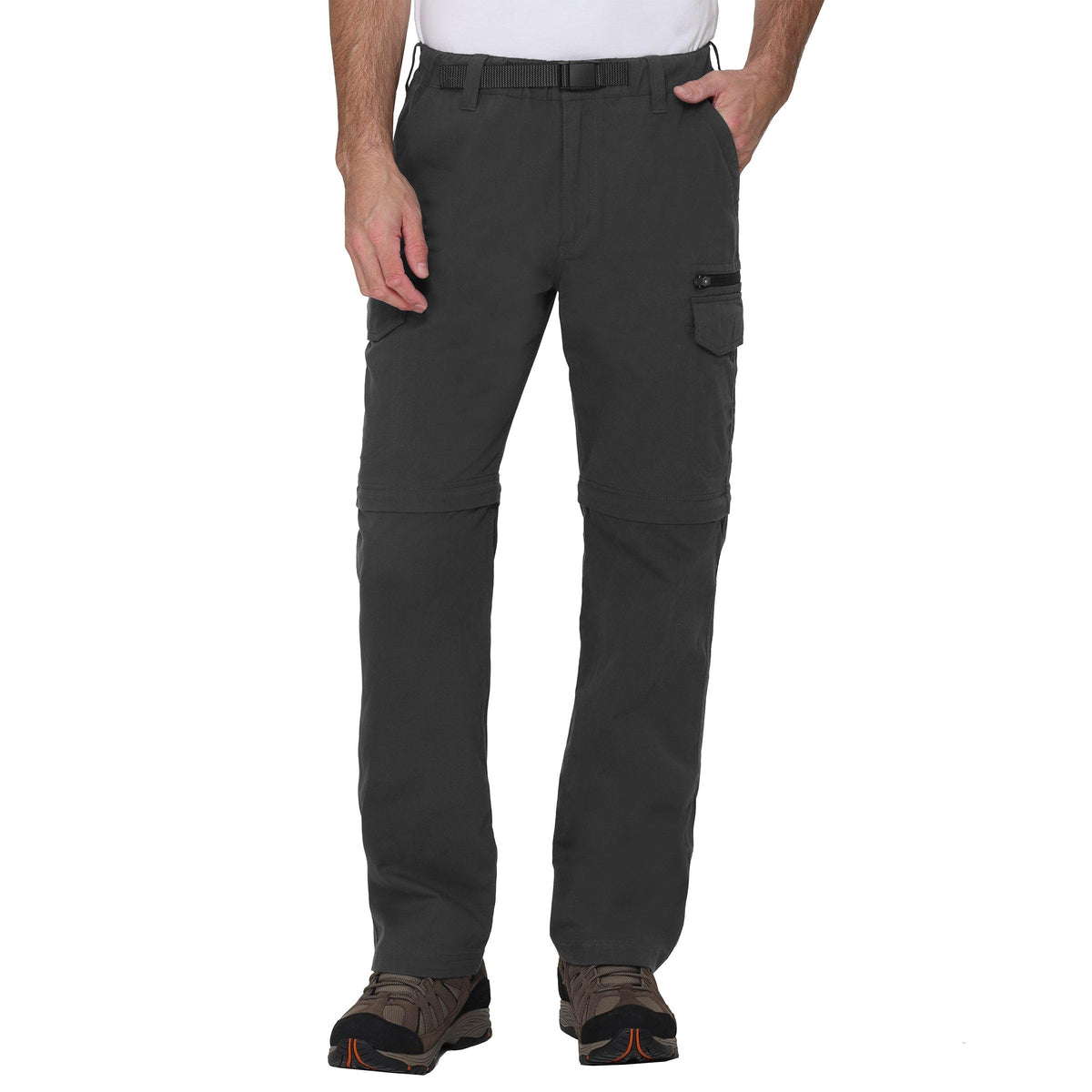 BC Clothing hiking convertible pants gray front view shows durable fabric for rugged trails