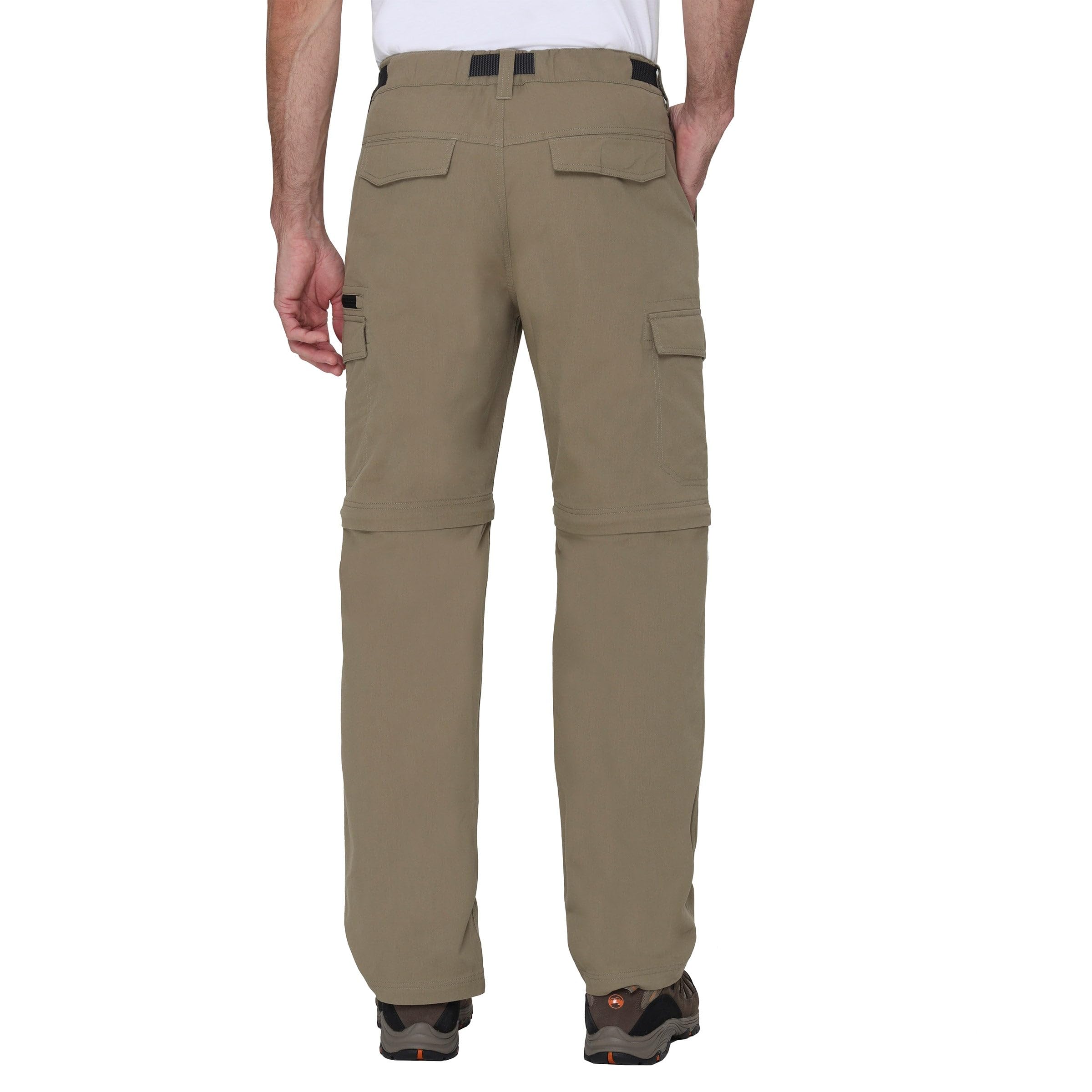 BC Clothing hiking convertible pants tan side pocket highlighting convenient storage.