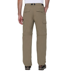 BC Clothing hiking convertible pants tan side pocket highlighting convenient storage.