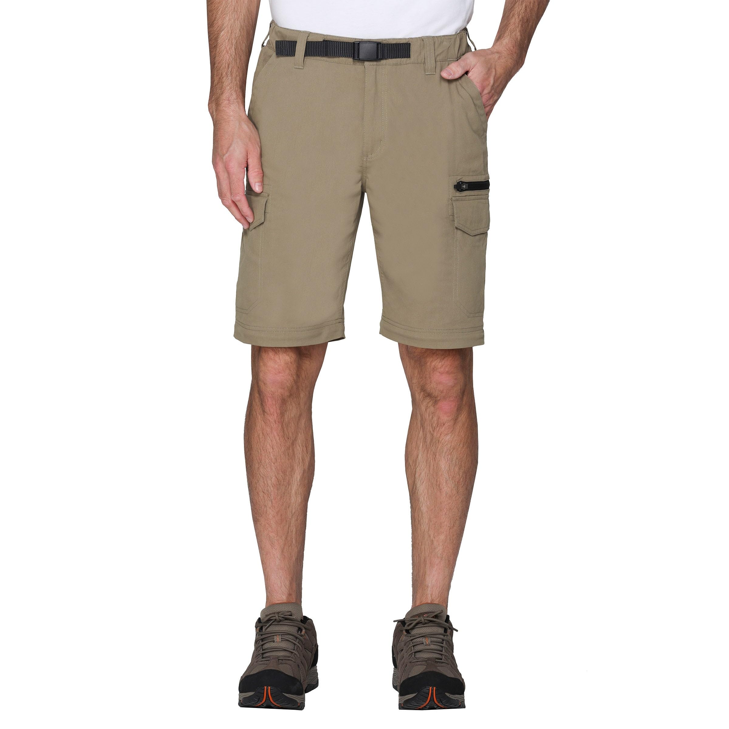 BC Clothing hiking convertible pants tan wearer's perspective showcasing fit and tone.