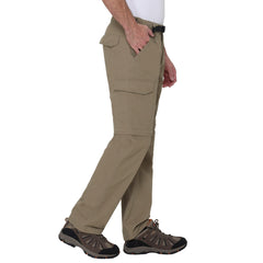 BC Clothing hiking convertible pants tan zip-off legs demonstrating adaptability.