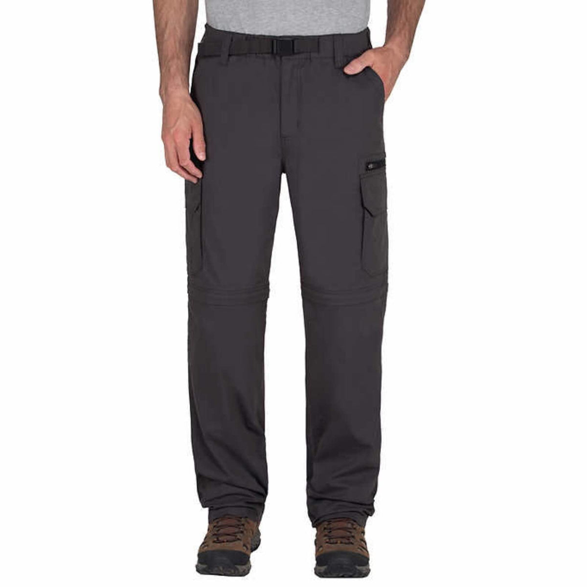 BC Clothing men's convertible cargo pants front view in charcoal grey for versatile all-day wear