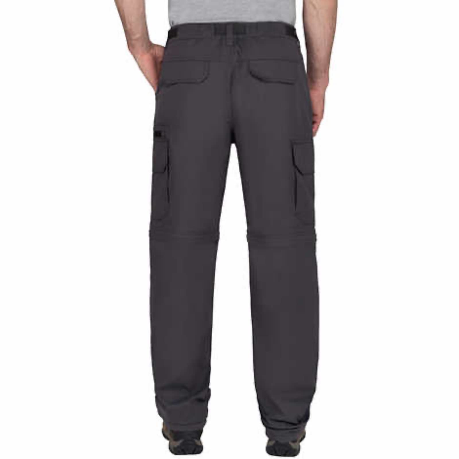 BC Clothing cargo pants side view shows hidden zipper converts to shorts