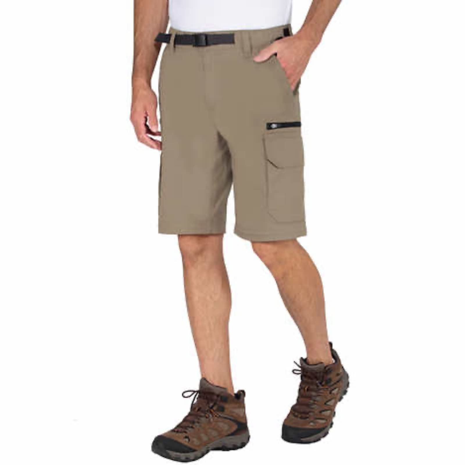 BC Clothing mens convertible stretch cargo short sand casual wear with secure flap.