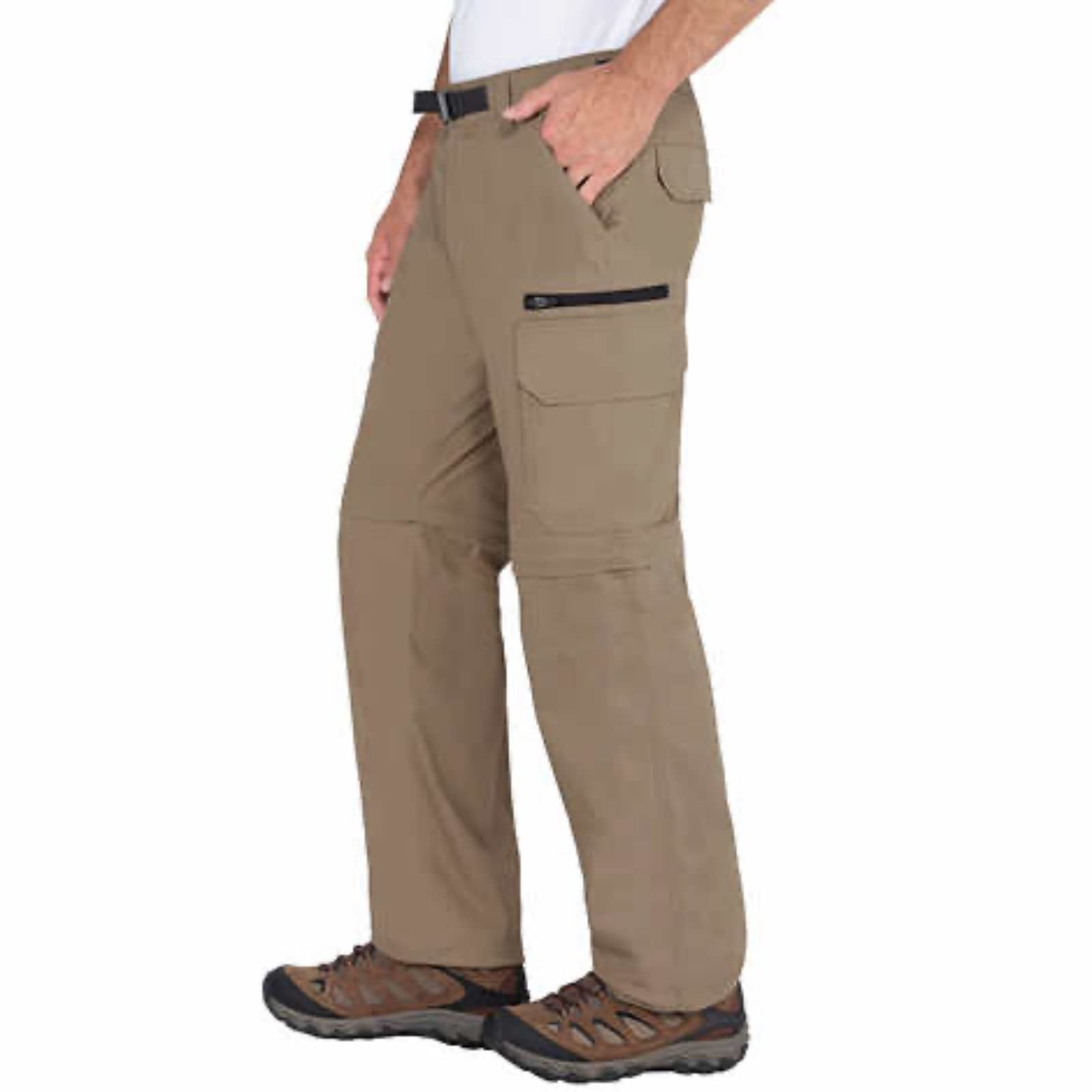 BC Clothing men’s convertible stretch pant sand pocket flap keeps items secure