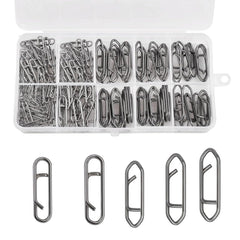 Close-up of stainless steel fishing power clips