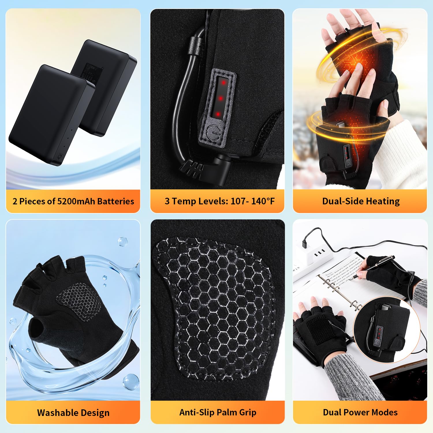 BDFDSJ heated gloves with non-slip palm grip for control