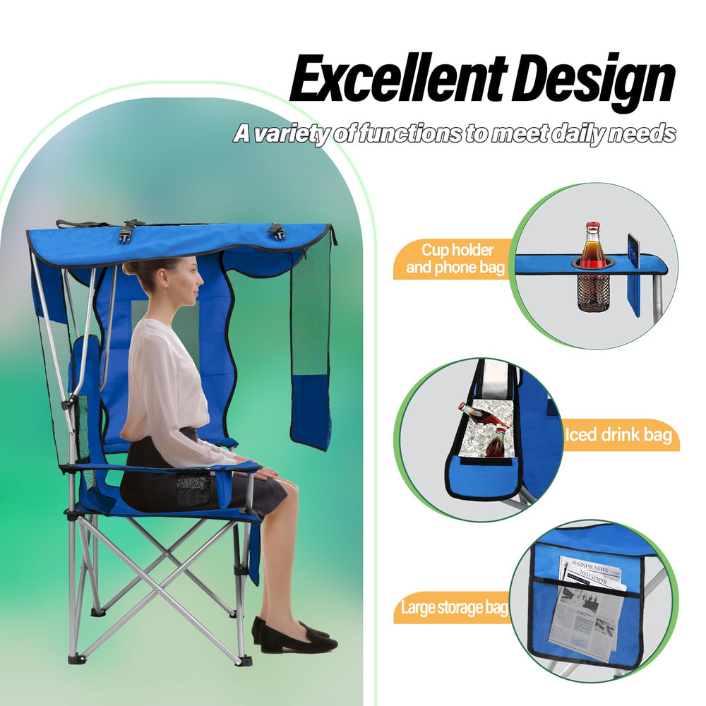 BDL camping chair with canopy shade cup holder keeps drinks handy.