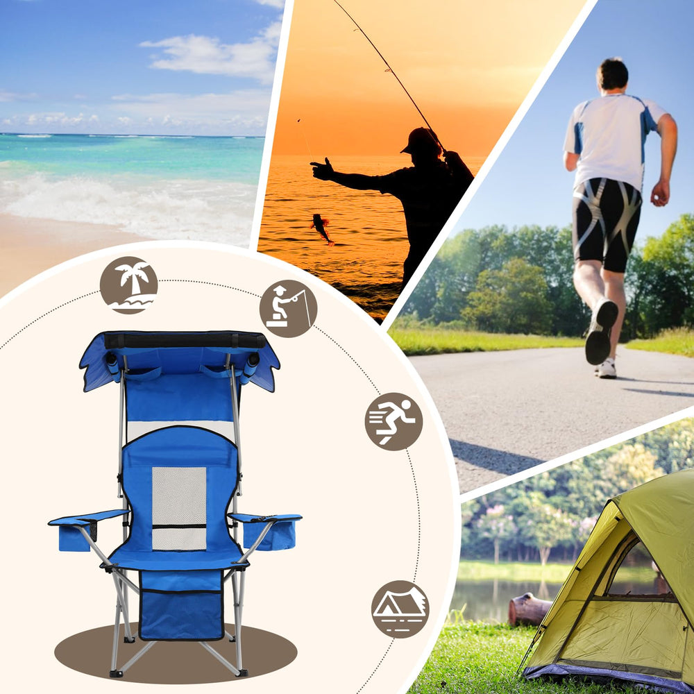 BDL camping chair with canopy shade padded straps simplify transporting anywhere.