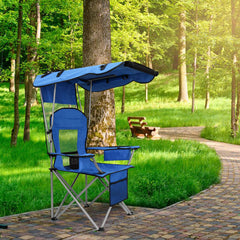 BDL camping chair with canopy shade side pocket keeps essentials within reach.