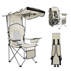 BDL camping chair with canopy shade provides cooling sun protection for outdoor comfort.