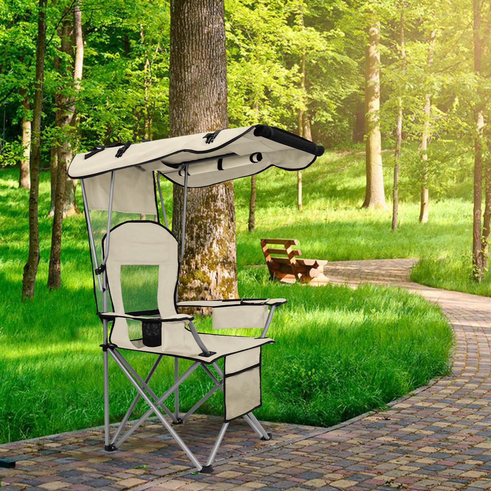 BDL chair with cooler-front-pocket keeps drinks and snacks within easy reach.