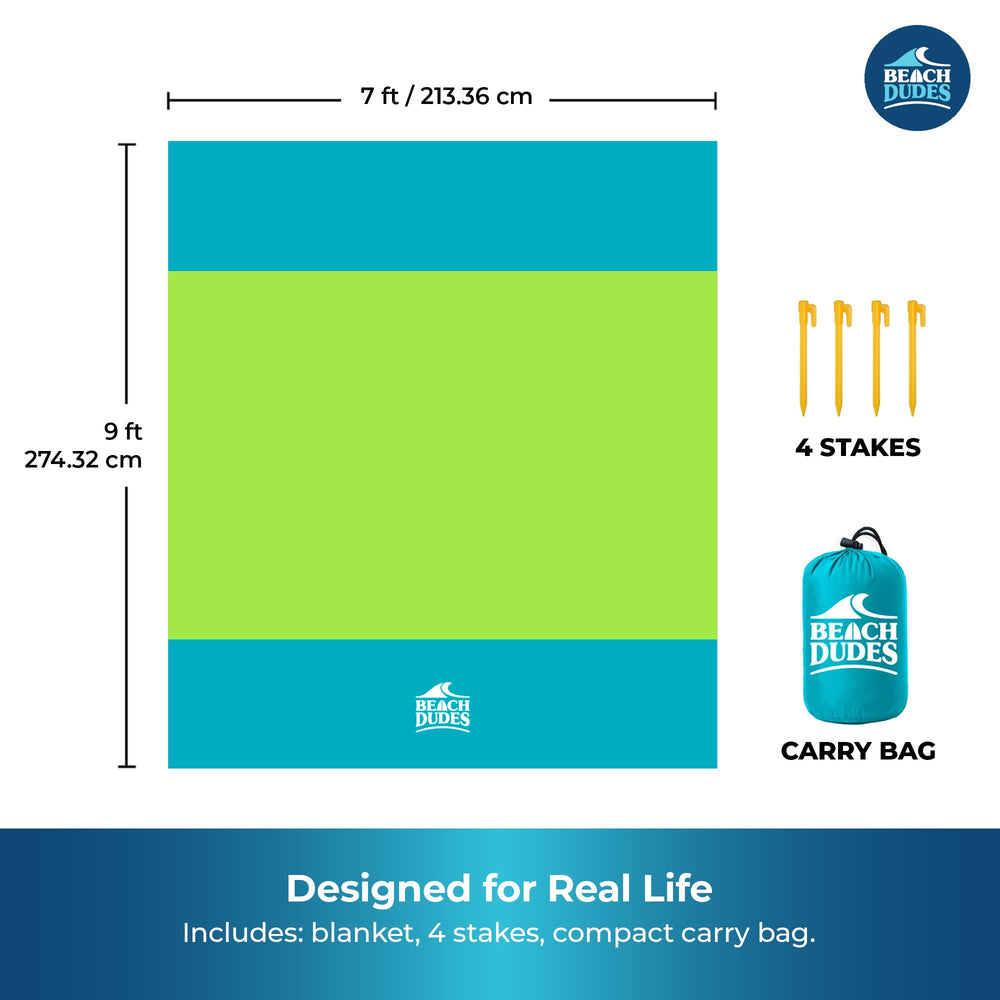 Beach Dudes Green Spirit sandproof fabric sheds sand after a shake