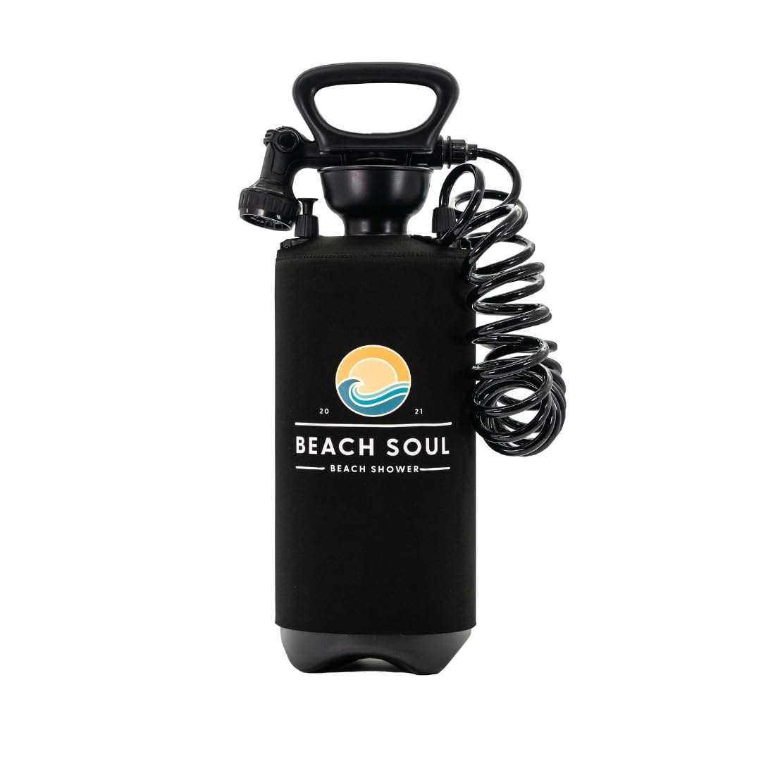 Beach Soul portable pressurized shower pump for quick outdoor rinses.