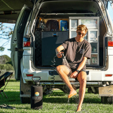 Beach Soul reinforced tank and pump built for rugged outdoor use.