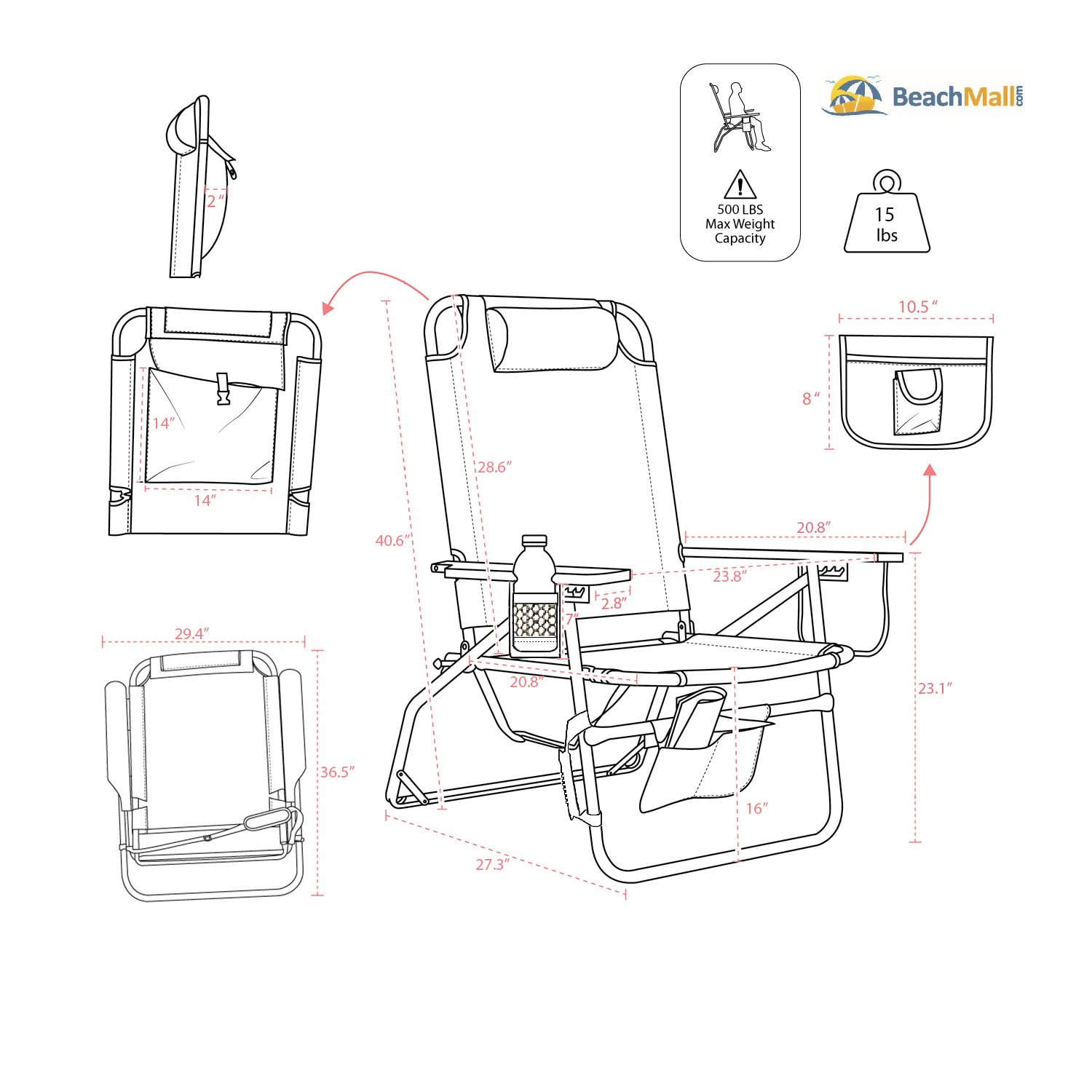 BeachMall Big Jumbo chair side view highlights wide seat and comfortable reclining options.
