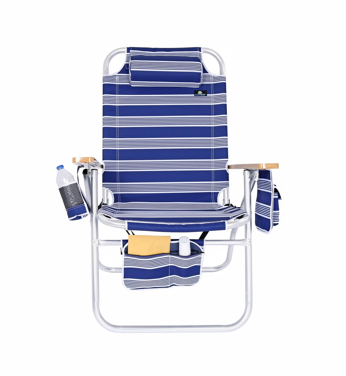 BeachMall Deluxe XL Tall Beach Chair wood armrests resist sun and salt