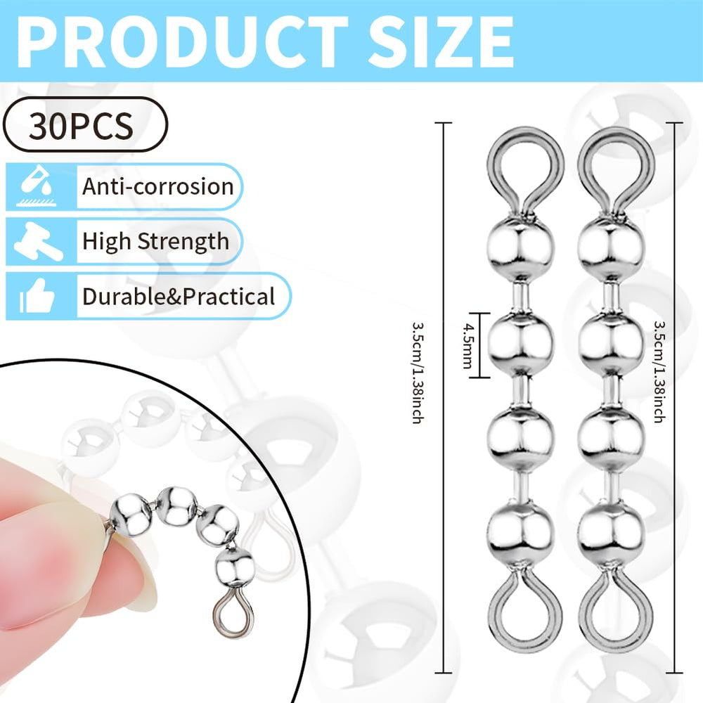 Close-up of stainless steel bead chain swivel with 4 beads