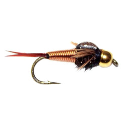 Bead head copper John nymph fly, size 14, side profile