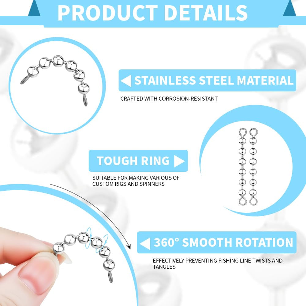 Close-up of stainless steel bead chain swivel