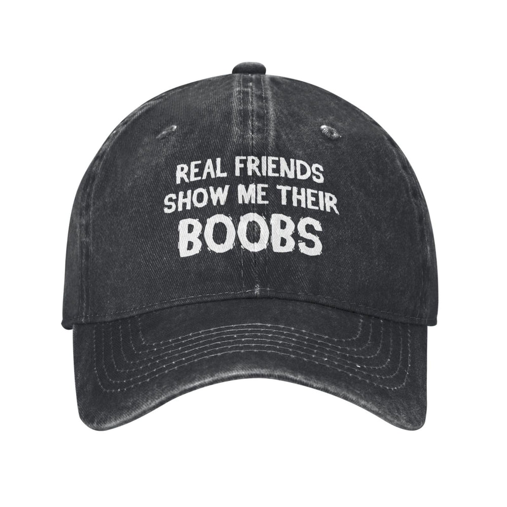 Beafoliya funny cap front view in distressed black, easy daily wear.
