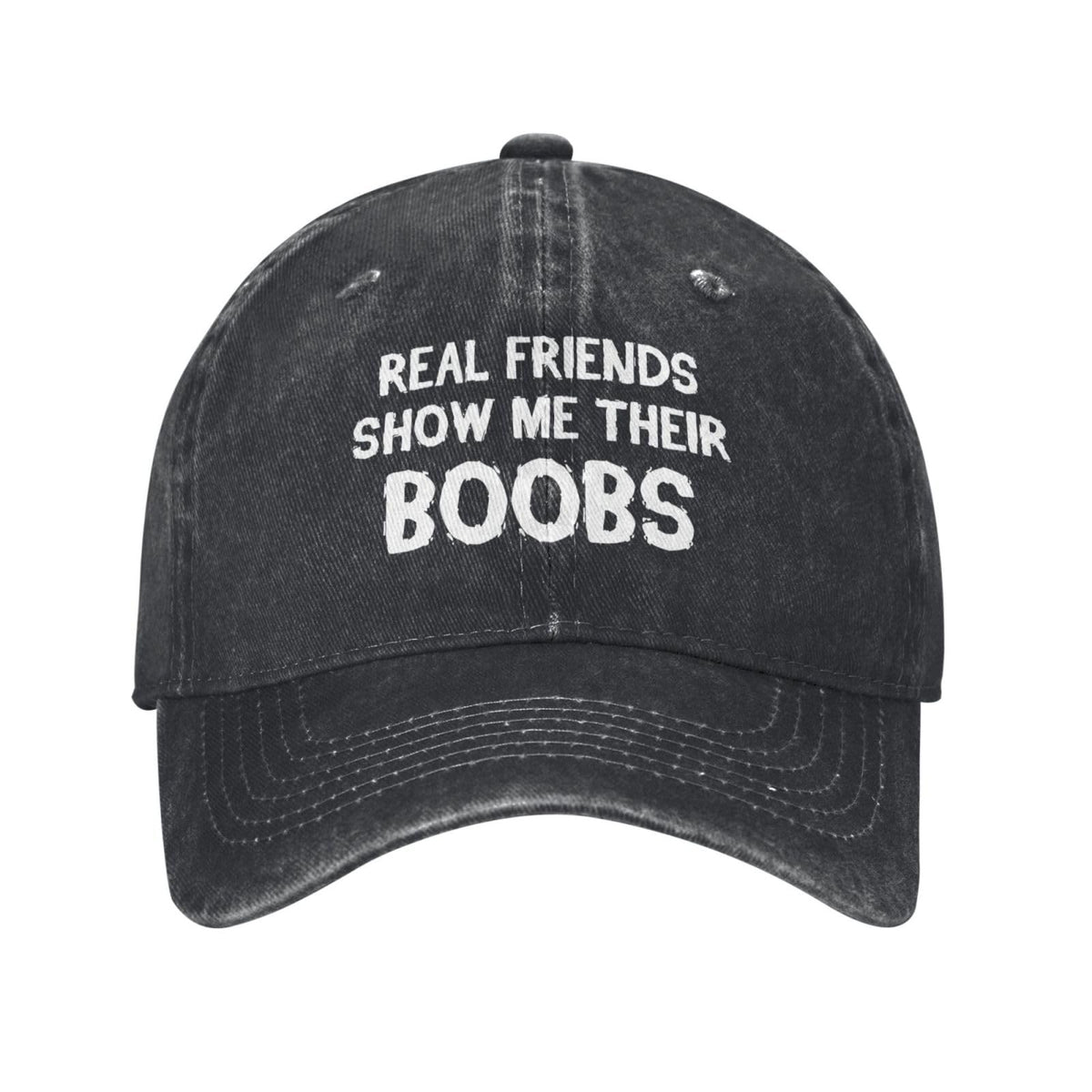 Beafoliya funny cap front view in distressed black, easy daily wear.