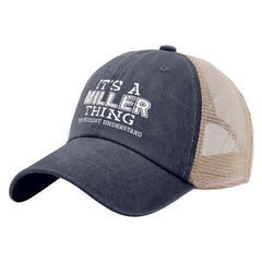 Beafoliya Miller Thing trucker hat in washed denim for casual summer style