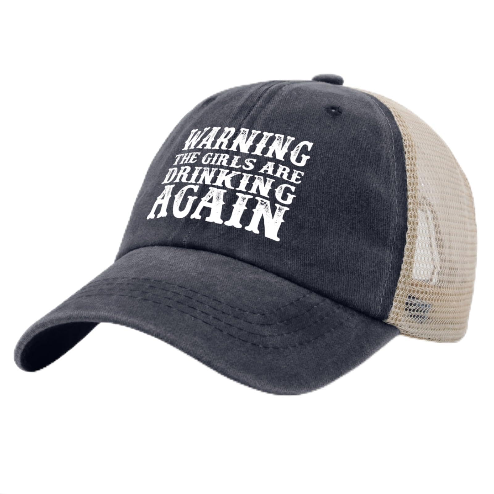 Beafoliya warning girls are drinking again hat, front view, stylish unisex navy