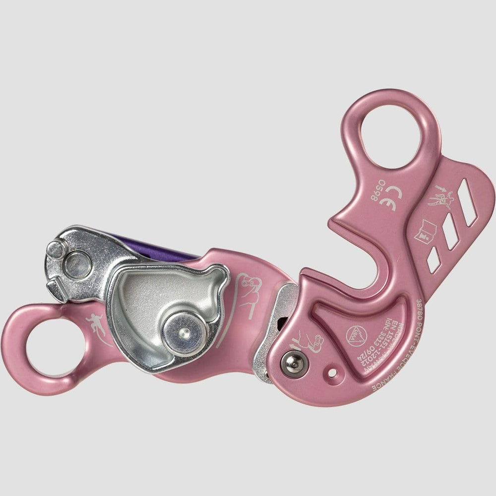 Beal Birdie belay device pink rope exit design minimizes twisting during rope management
