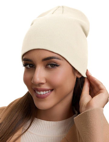 Beige beanie suitable for winter activities like skiing and hiking