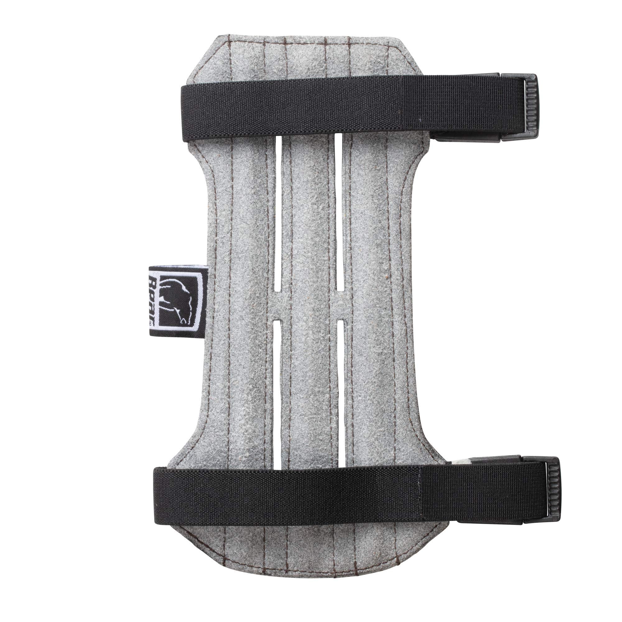 Bear Archery Adjustable Arm Guard showing secure Velcro fit for traditional bows.