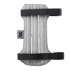 Close-up of Bear Archery Cordura Arm Guard showing brown color and secure velcro strap