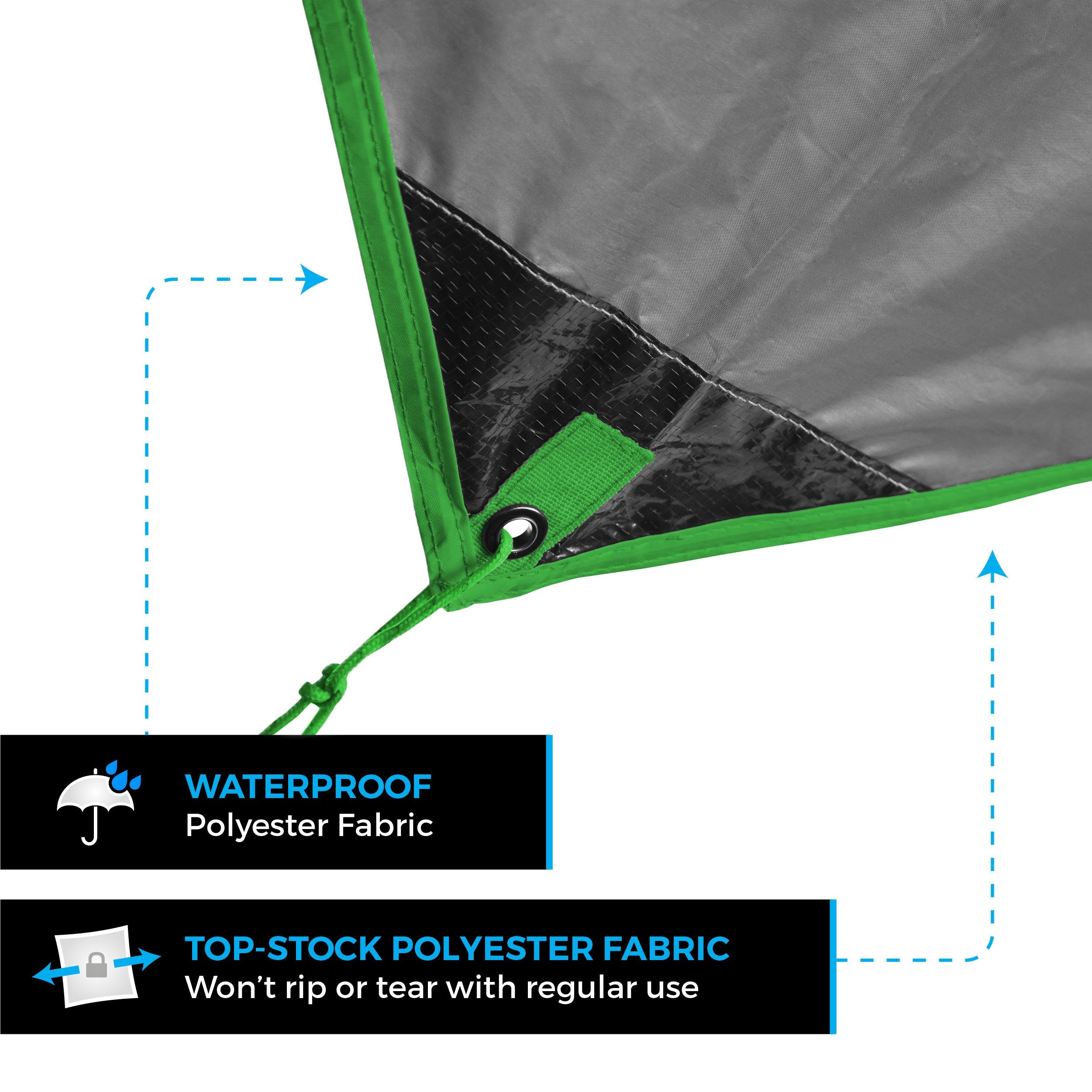 Bear Butt durable rain fly with strong guy lines and reflective tracers enhances night visibility.