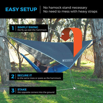 Bear Butt Hammock Rain Fly 11x9 ft coverage fits double hammocks and shelters